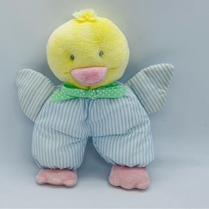 Eden Chick Duck Baby Plush Rattle Blue Striped Pink Feet Yellow Head Green Bow